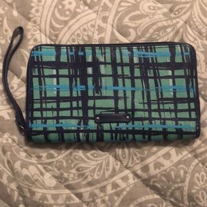 Vera Bradley Navy Teal Art Plaid Faux Leather Wallet